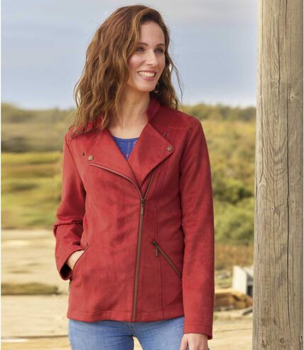 Women's Terracotta Faux-Suede Jacket - Full Zip