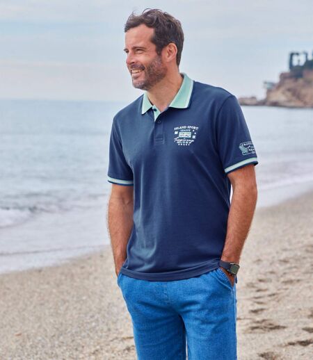 Pack of 2 Men's Nautical Polo Shirts - Green Navy 