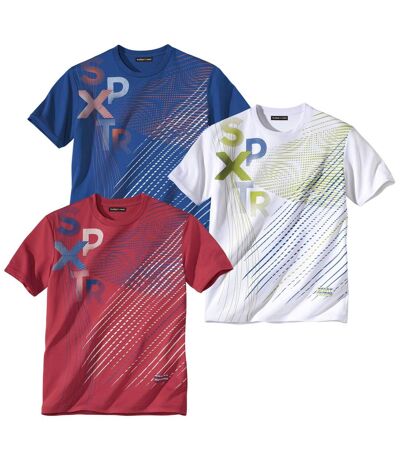 Pack of 3 Men's Active T-Shirts - Red Blue White