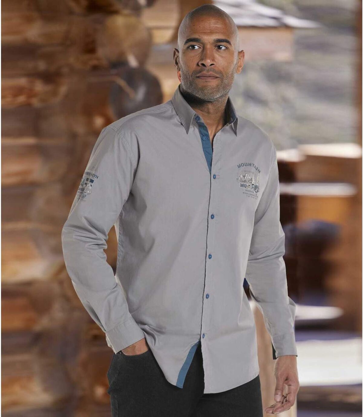 Men's Light Gray Pilot-Style Shirt Atlas For Men