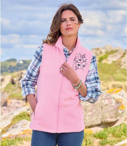 Fleece bodywarmer met borduursels 