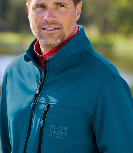 Men's Blue Microfleece-Lined Softshell Jacket - Water-Repellent