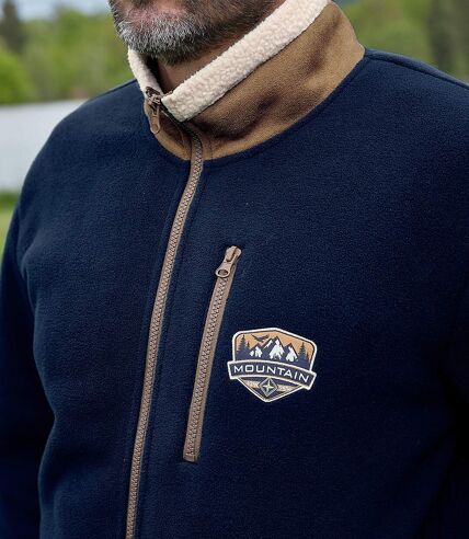 Men's Navy Sherpa-Lined Fleece Jacket