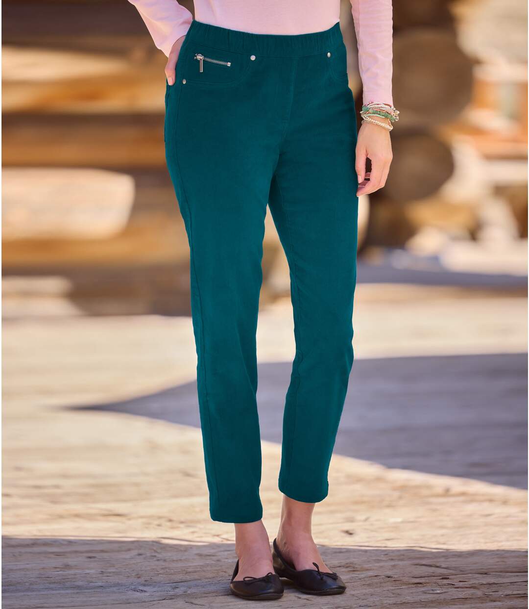 Women's Green Corduroy Treggings-1