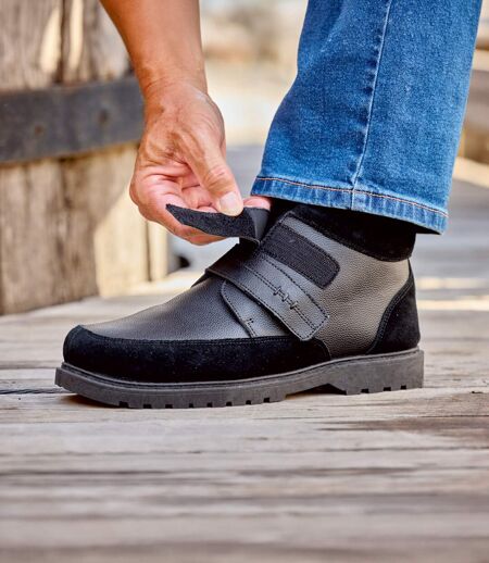 Les Boots en Croûte de Cuir Scratchées Doublées Sherpa