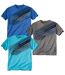 Pack of 3 Men's Sporty T-Shirts - Blue Gray Turquoise