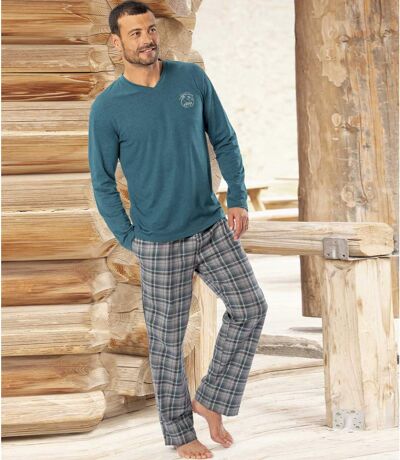 Men's Blue & Grey Checked Pyjamas  