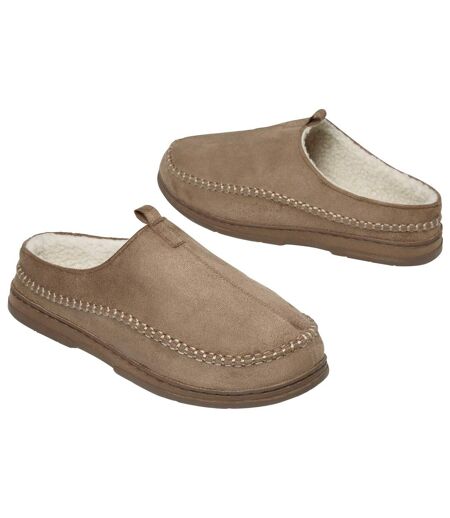 Men's Taupe Faux-Suede Slippers 