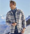 Men's Checked Flannel Shirt with Chambray Details - Blue Ecru Atlas For Men