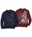 Pack of 2 Men's Long Sleeve Tops with Stylish Print - Navy Burgundy