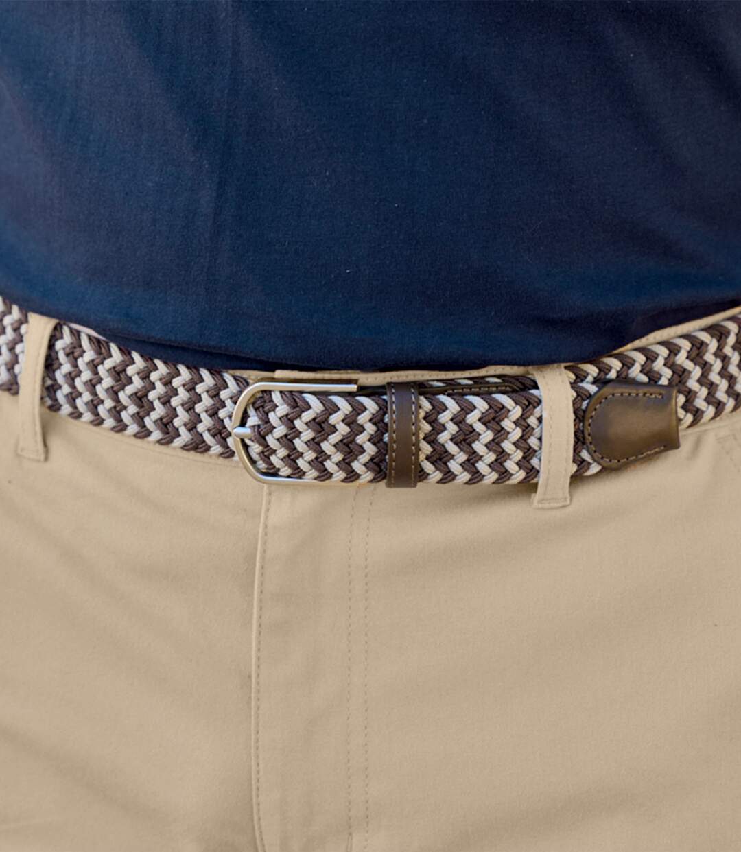 Men's Stretchy Braided Belt - Beige Brown-2