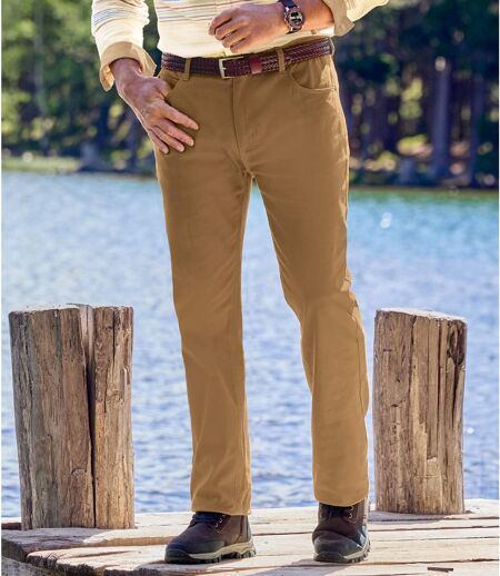 Men's Camel Stretchy Twill Trousers