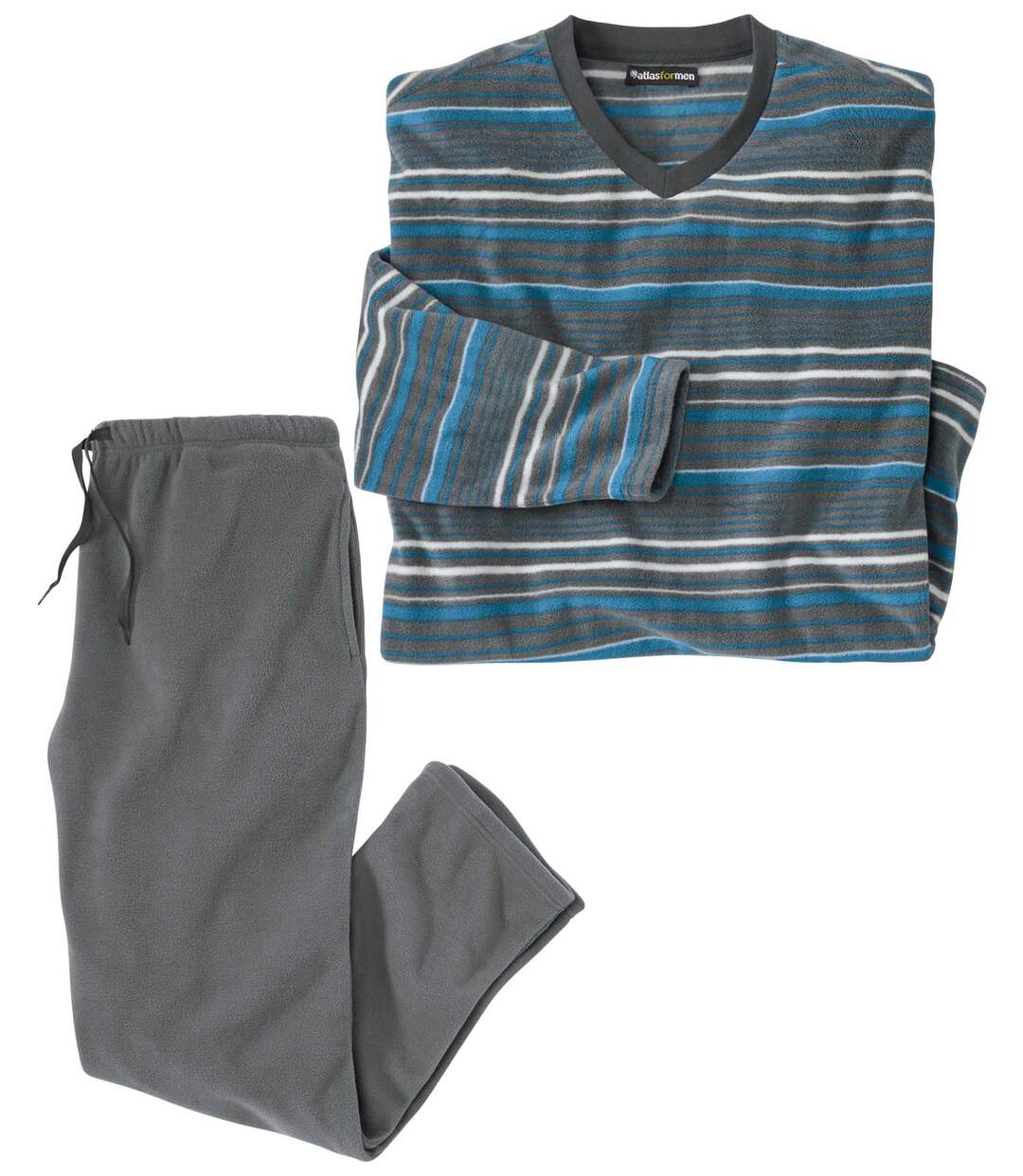 Men's Striped Microfleece Pajamas - Blue Gray Ecru Atlas For Men
