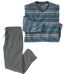 Men's Striped Microfleece Pajamas - Blue Gray Ecru