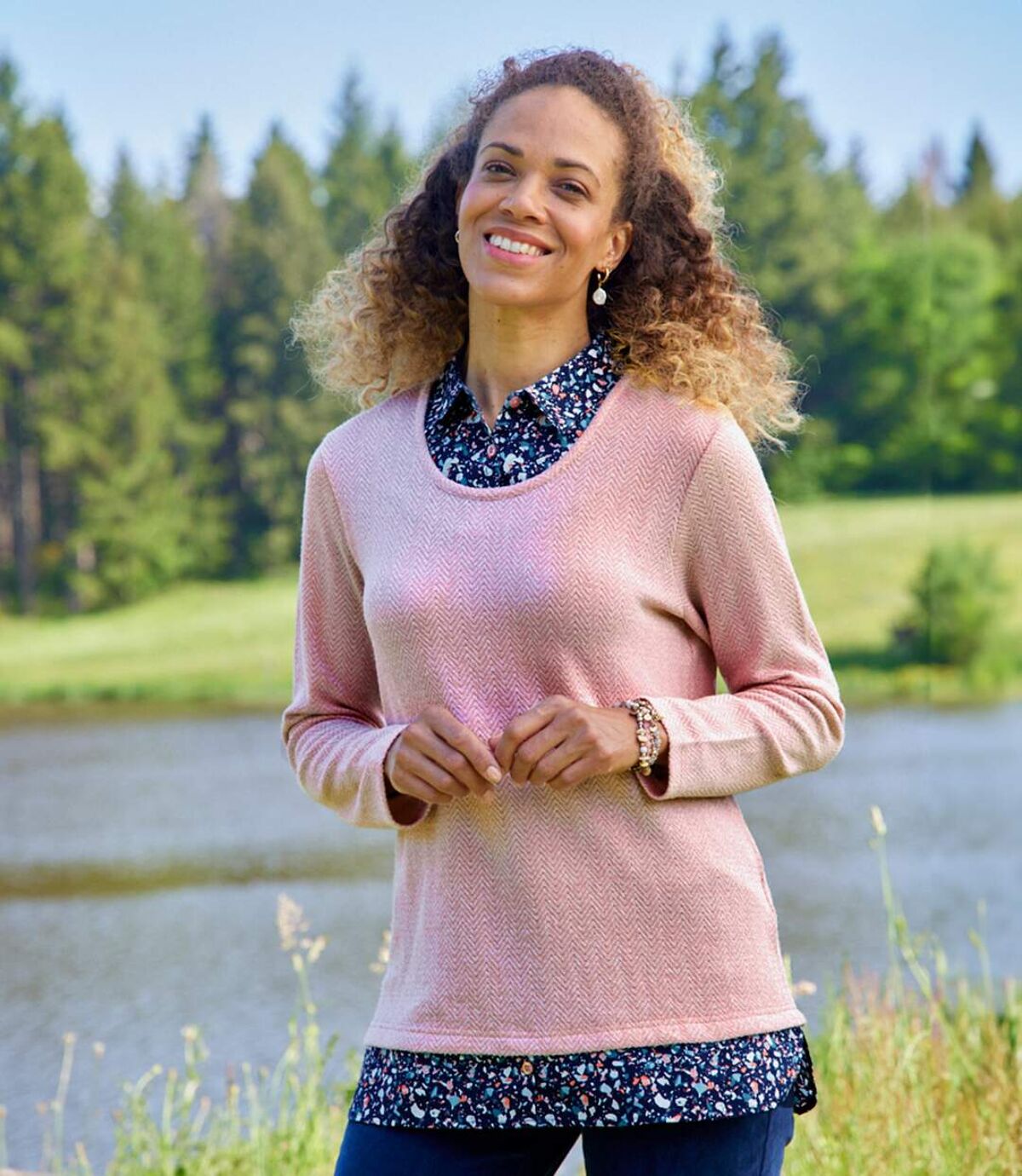 Dünner 2-in-1-Pullover mit Hemdeinsätzen Atlas For Men