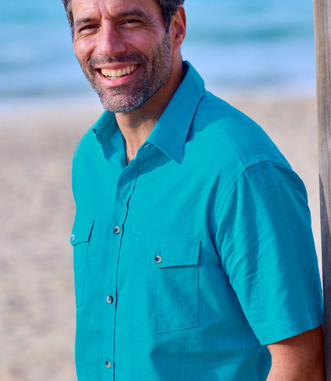 Men's Turquoise Linen & Cotton Blend Shirt-2