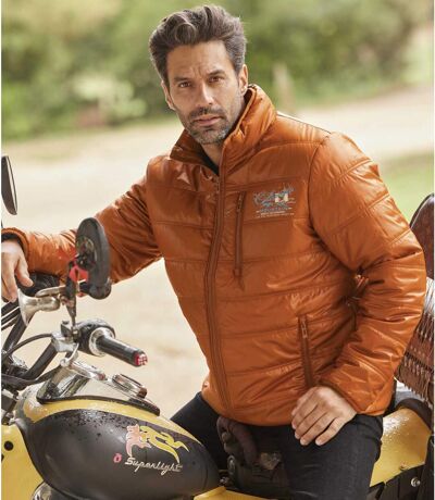 Men's Orange Two-Tone Puffer Jacket - Lightweight - Water-Repellent