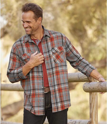Chemise ranch à carreaux en flanelle homme - gris rouge