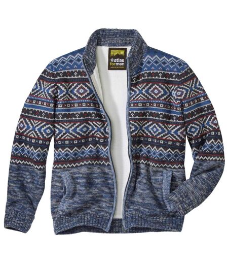 Men's Blue Sherpa-Lined Knitted Jacket  
