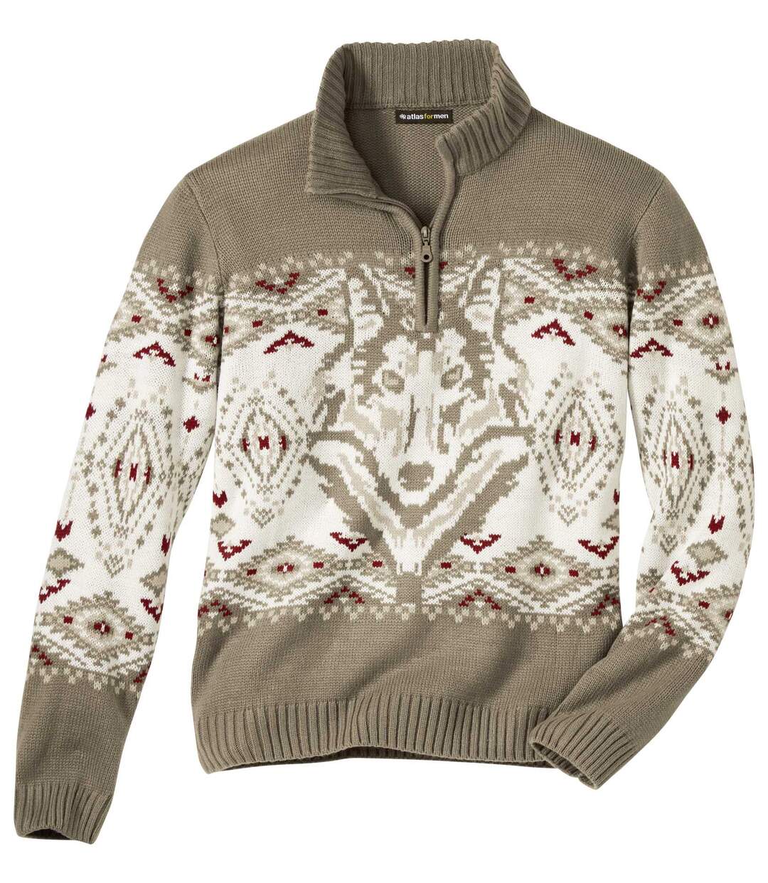 Men's Wolf Pattern Sweater - Quarter-Zip Atlas For Men