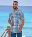 Men's Waffle-Effect Checked Shirt - Blue Navy Red Green-3