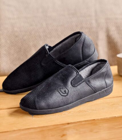 Men's Black Fleece-Lined Slippers