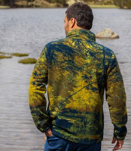 Men's Green Bear Print Fleece Jacket
