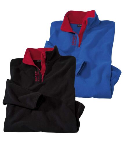 Pack of 2 Men's Fleece Sports Jumpers - Black Blue Red