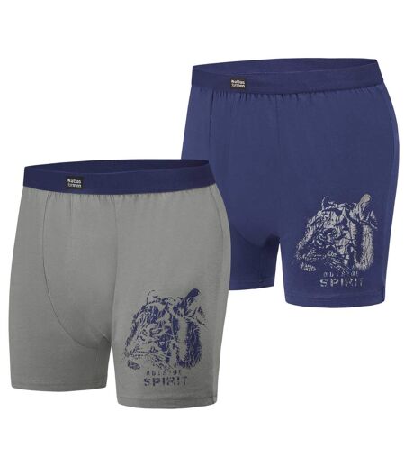 Pack of 2 Men's Stretchy Boxer Shorts - Grey Blue 