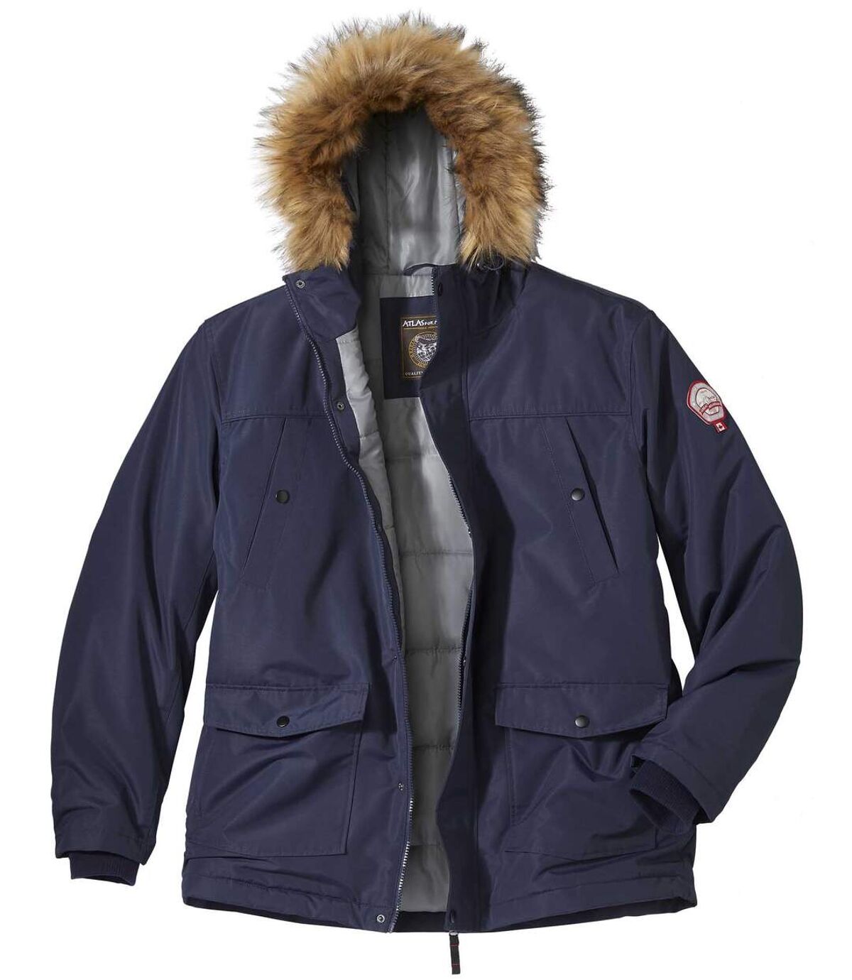 Men's Navy Winter Chill Parka - Faux Fur Hood Atlas For Men