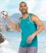 Pack of 3 Men's Sporty Graphic Tank Tops - Black White Turquoise