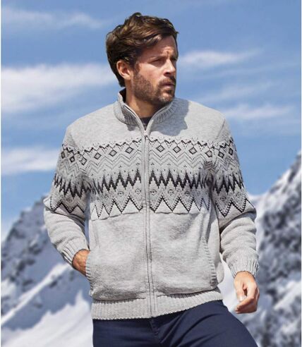 Hřejivý svetr s žakárovým vzorem z kombinovaného materiálu úplet/fleece
