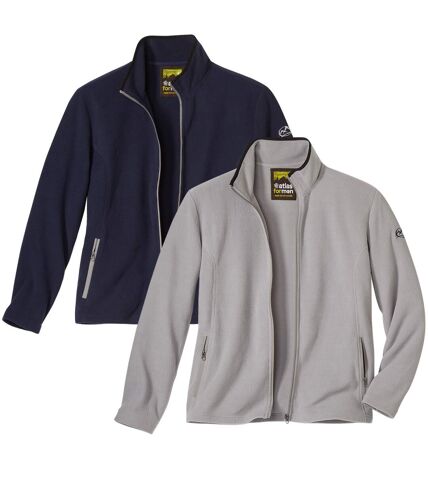 Pack of 2 Men's Full Zip Microfleece Jackets - Navy Grey
