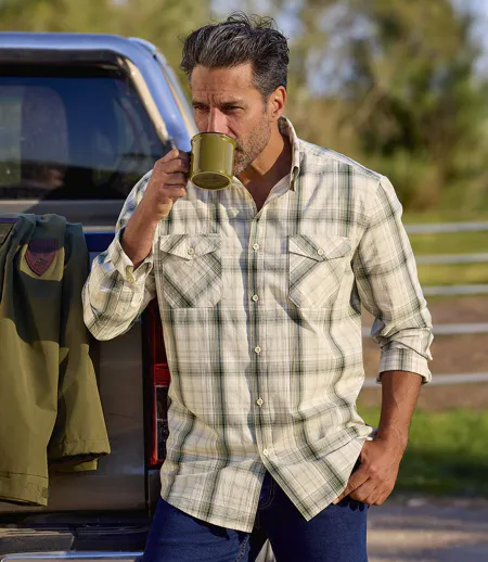 Men's Autumn Checked Poplin Shirt - Ecru