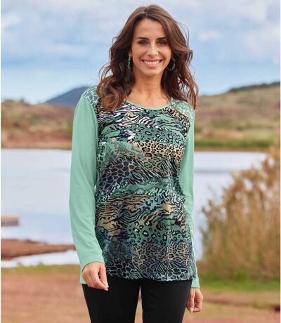 Women's Green Animal Print Top