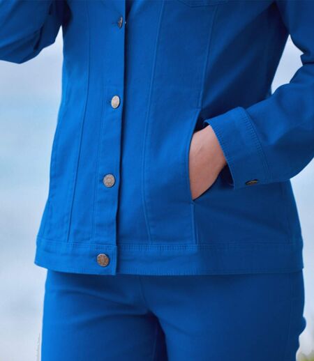 Niebieska kurtka z haftowanego twillu