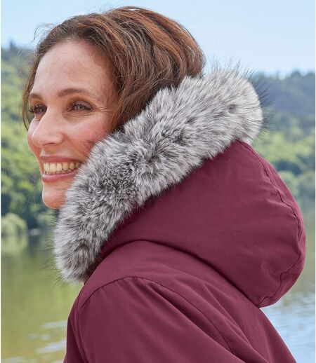 Women's Plum Parka with Faux-Fur Hood