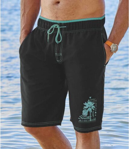 Men's Black Palm Print Swim Shorts