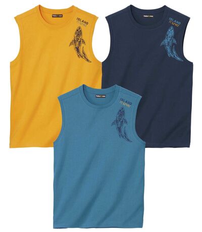 Pack of 3 Men's Vests - Turquoise Yellow Navy 