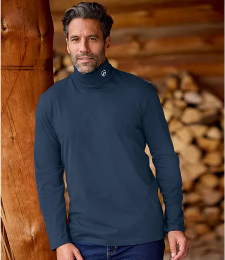 Pack of 3 Men's Roll-Neck Tops - White Grey Navy