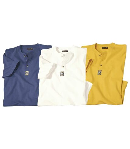 Pack of 3 Men's Navajos T-Shirts - Yellow Blue Ecru