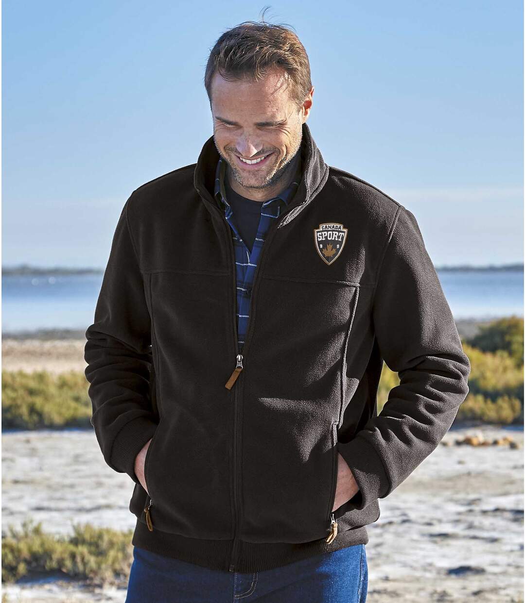 Men's Brown Full Zip Fleece Jacket - Water-Repellent-1