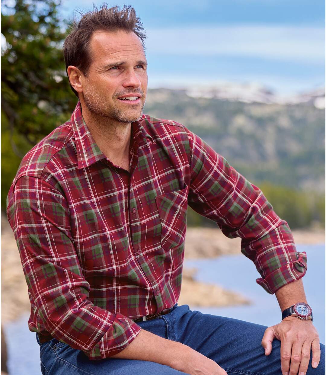 Men's Burgundy Checked Flannel Shirt