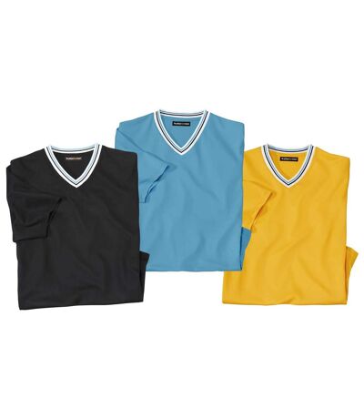 Pack of 3 Men's V-Neck T-Shirts - Blue Black Yellow