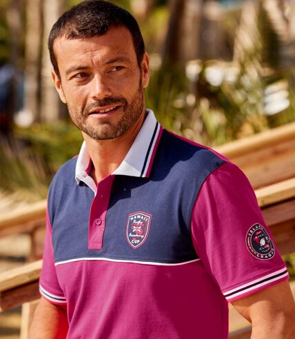 Men's Fuschia Rugby-Style Polo Shirt 