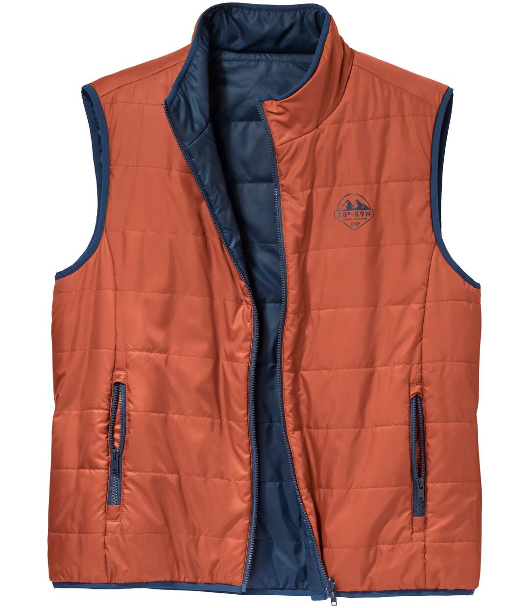 Men's Reversible Water-Repellent Padded Vest - Orange Navy