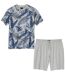 Men's Grey Leaf Print Pyjama Short Set