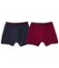 Men's Pack of 2 Monochrome Boxers - Navy, Blue and Burgundy