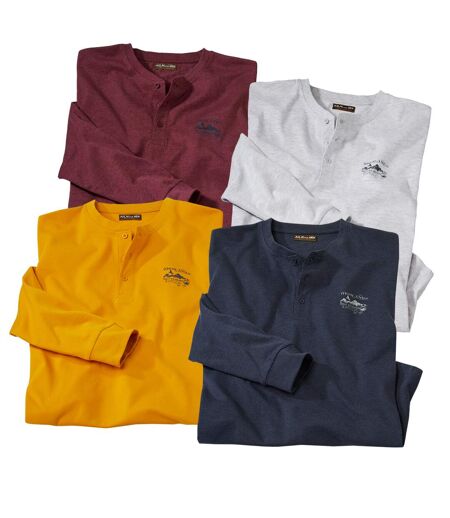Men's Pack of 4 Button-Up Long Sleeve Tops