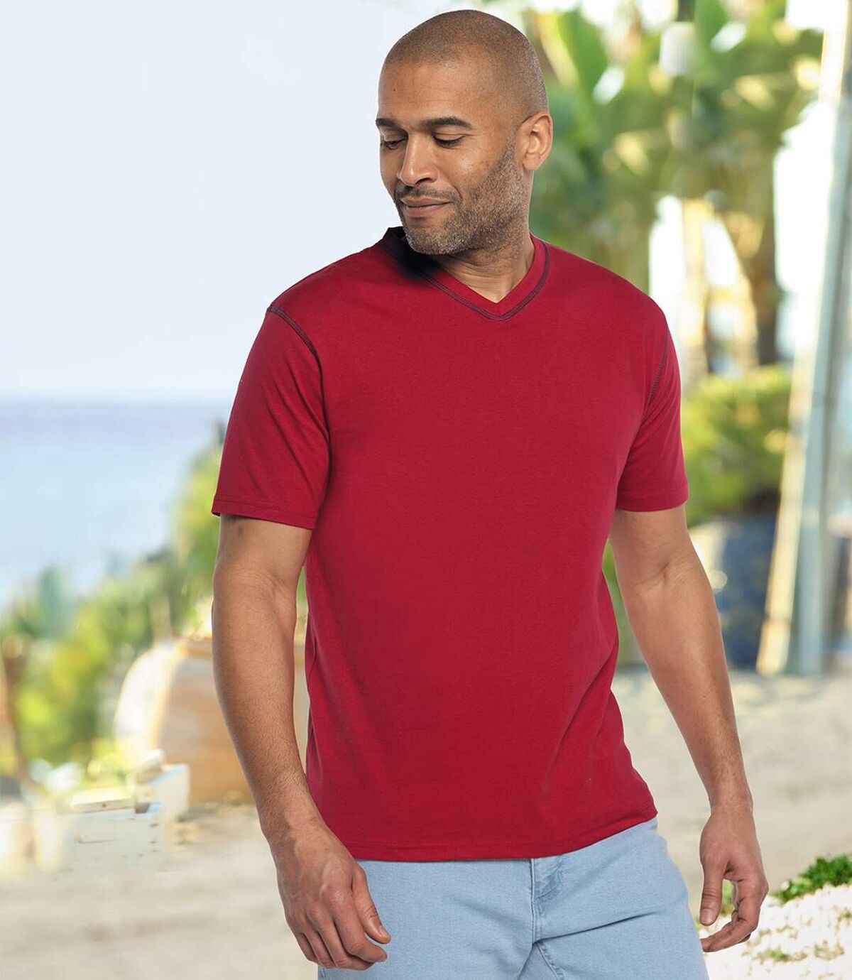 Men's Pack of 3 V-Neck T-Shirts - Gray, Charcoal and Red Atlas For Men